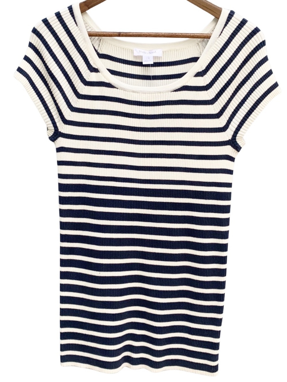 Motherhood Maternity Navy White Striped Knit Tee Tunic Women's Size Large NWT